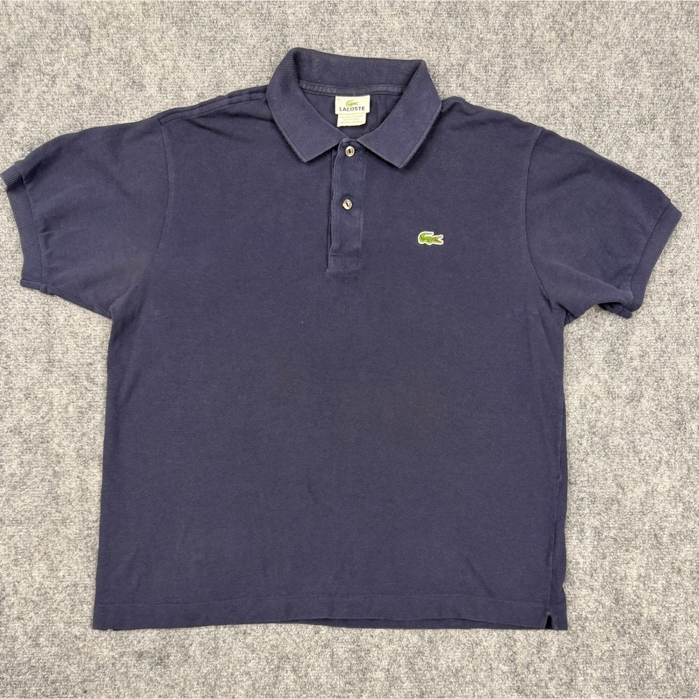 Lacoste Mens Navy Blue Pique Short Sleeve Polo Shirt Size 5 Large Logo